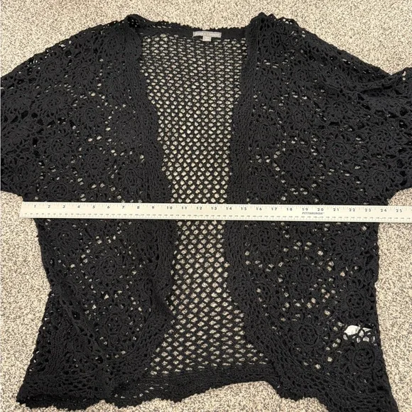 Jessica London Black Crochet Knit Open-Front Short Sleeve Cardigan Size 18/20 - Picture 10 of 11
